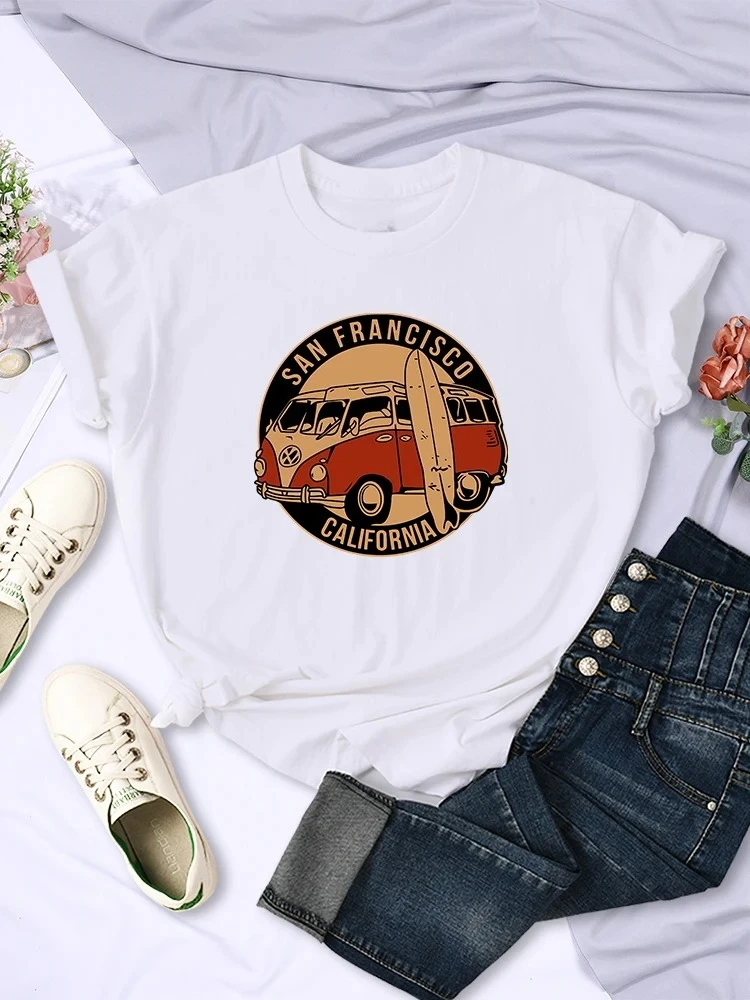 

Women Street Hip Hop Short Sleeves Summer Breathable Casual San Francisco California Vintage School T-Shirts Aesthetic Clothes