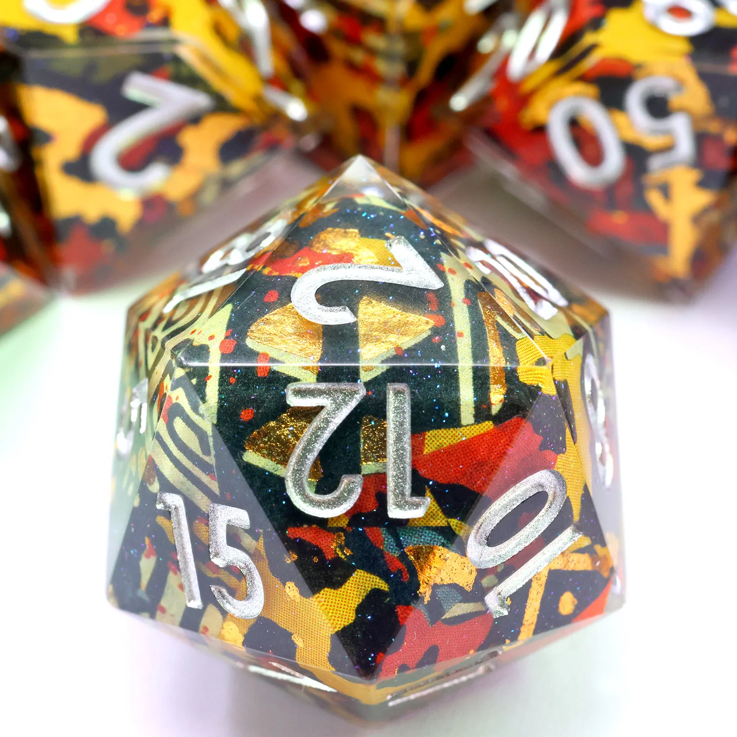 

Color Splash Full Cover DND Dice Set-Handcrafted Graffiti Polyhedral Resin RPG Dice for Tabletop Games Role Playing-F24