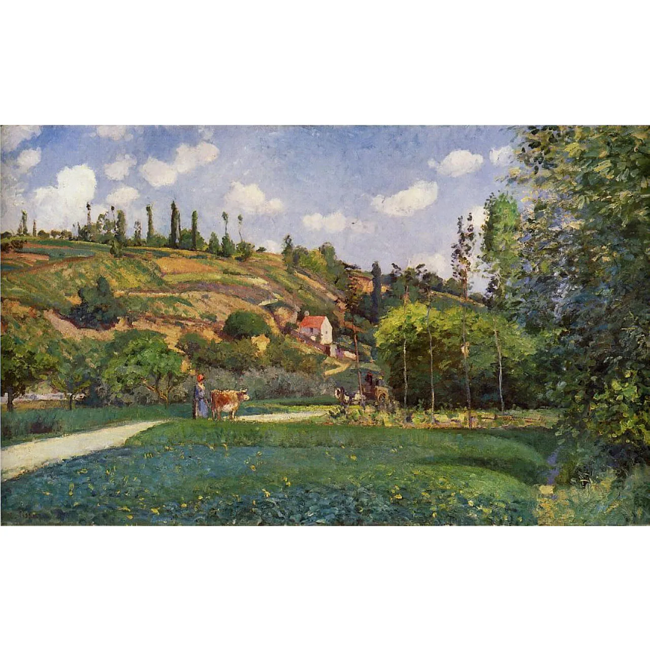 Hand painted high quality reproduction of A Cowherd on the Route de Chou, Pontoise by Camille Pissarro Landscape oil painting