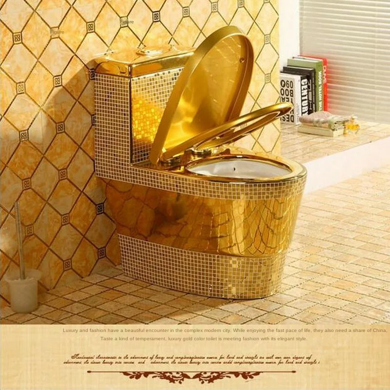 Glden Mosic One Piece Closestool Cyclone Fluishing S-Trap Floor Mounted  Luxious Gold Toilet