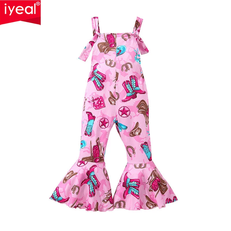 IYEAL  Kids Baby Girls Backless Overalls Sunflower Bell-Bottom Rompers New Toddler Baby Girl Summer Clothes Baby Girl Jumpsuit