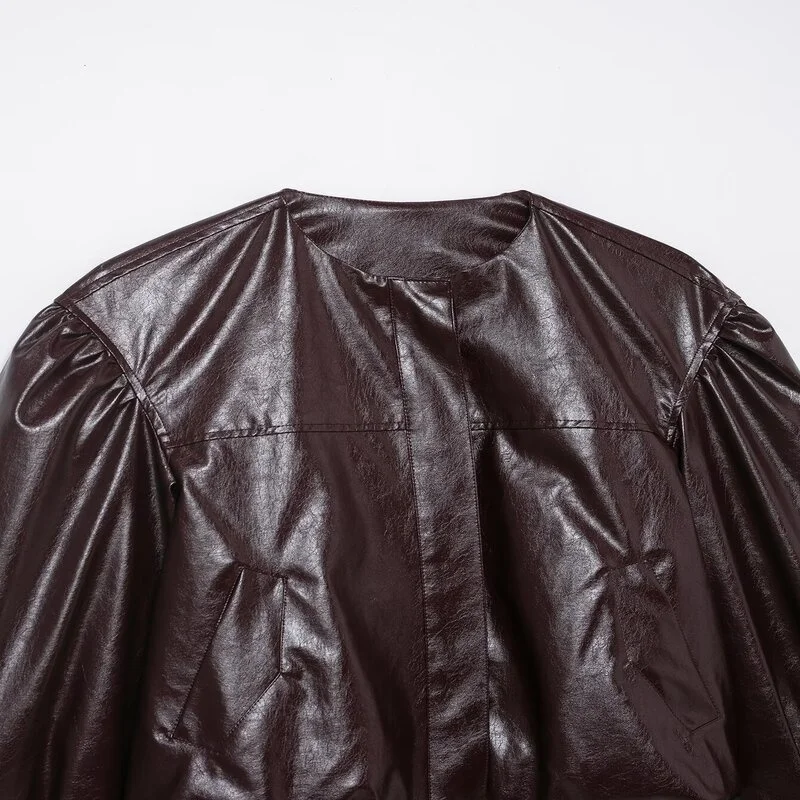 Inverno 2025 Donna rotonda Ne Long Sve Faux Leather Pilot Jaet Nuovo arrivo ort Capispalla Chiusura con bottoni Cappotto da donna