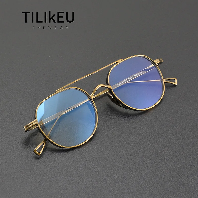 

New Pure Titanium Frame Designer Sunglasses Oval Double Beam Pilot Vintage Glasses Frame Men Women Prescription Eyeglasses UV400