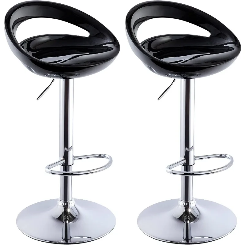 Set of 2 ABS Barstool Adjustable Swivel Bar Chairs 2 PCS for Kitchen Island Pub Bar (Black)