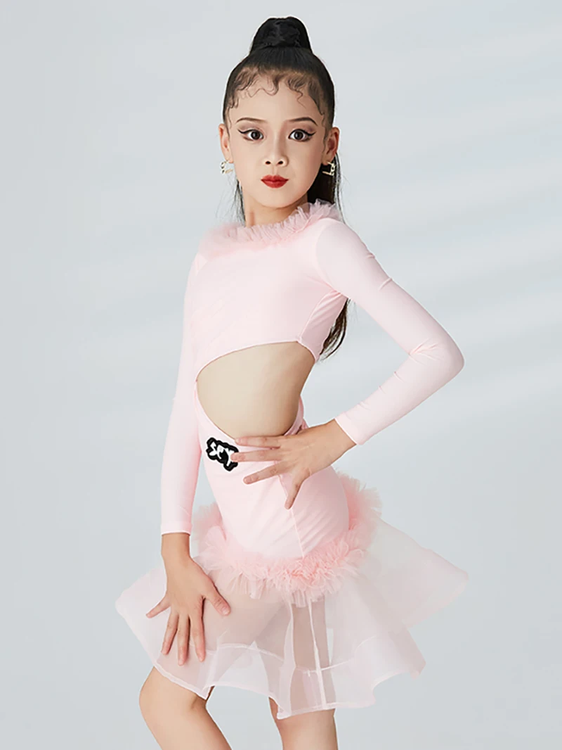 Bambini Ragazze Danza moderna Valzer per bambini Danza con volant Body in rete e gonna a fessura Concorso Pratica Performance Dancewear