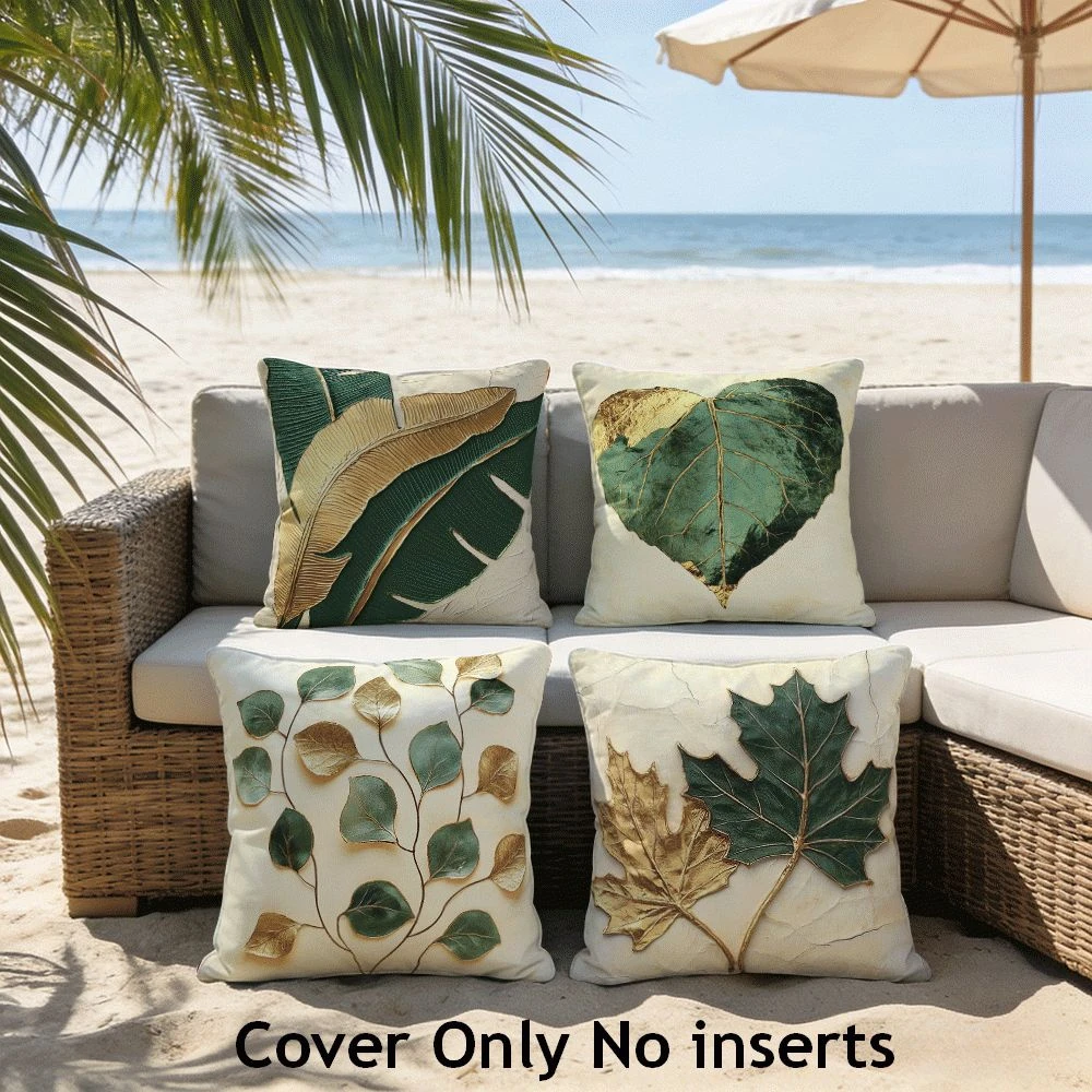 1PC 2D Flat Green Gold Tropical Leaves Throw Pillow Covers Modern Botanical Decorative Cushion Cases for Home No Pillow Core