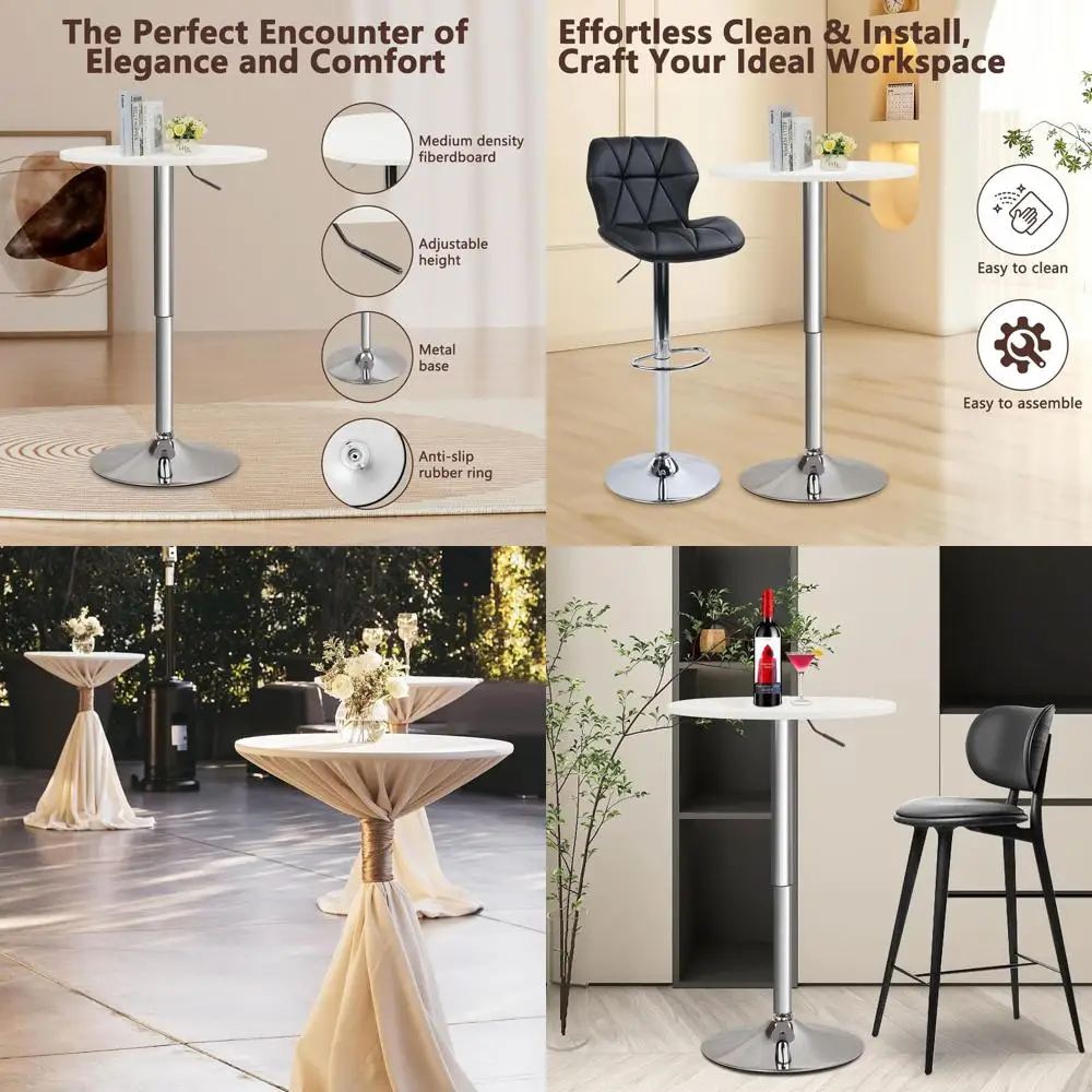 

Набор из 10 вращающихся высоких барных стульев, регулируемый по высоте стол-бистро для дома, кухни, вечеринок, ресторанов, свадеб, белый цвет