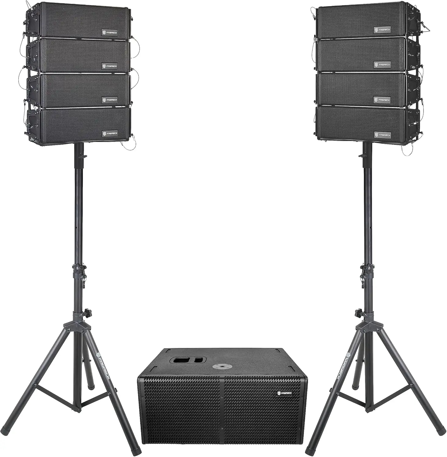 

PRORECK Concert Set 6000W PA: dual 4" line arrays & 12" Active subs. Bluetooth, DSP. Perfect for concerts/large events.