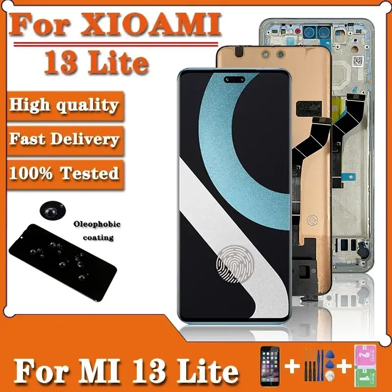 Layar 6.55 "untuk Xiao mi 13 Lite, rakitan Digitizer tampilan LCD layar sentuh untuk Xiaomi Mi 13 Lite 13 Lite 5G