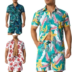 Conjunto casual de calções de praia masculino, moda estampa, camisa de lapela manga curta, ternos havaianos para férias de verão, S-5XL, 11 cores