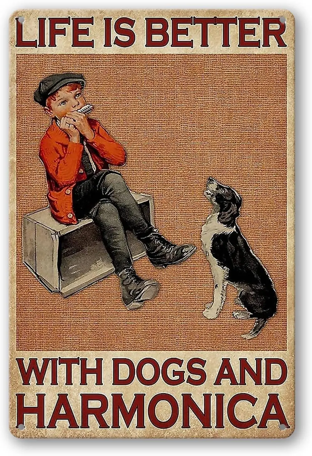 Life is Better with Dogs and Harmonica, Retro Metal Sign Vintage Sign for Plaque Poster Cafe Wall Art Sign Gift 8 x 12inch( sign