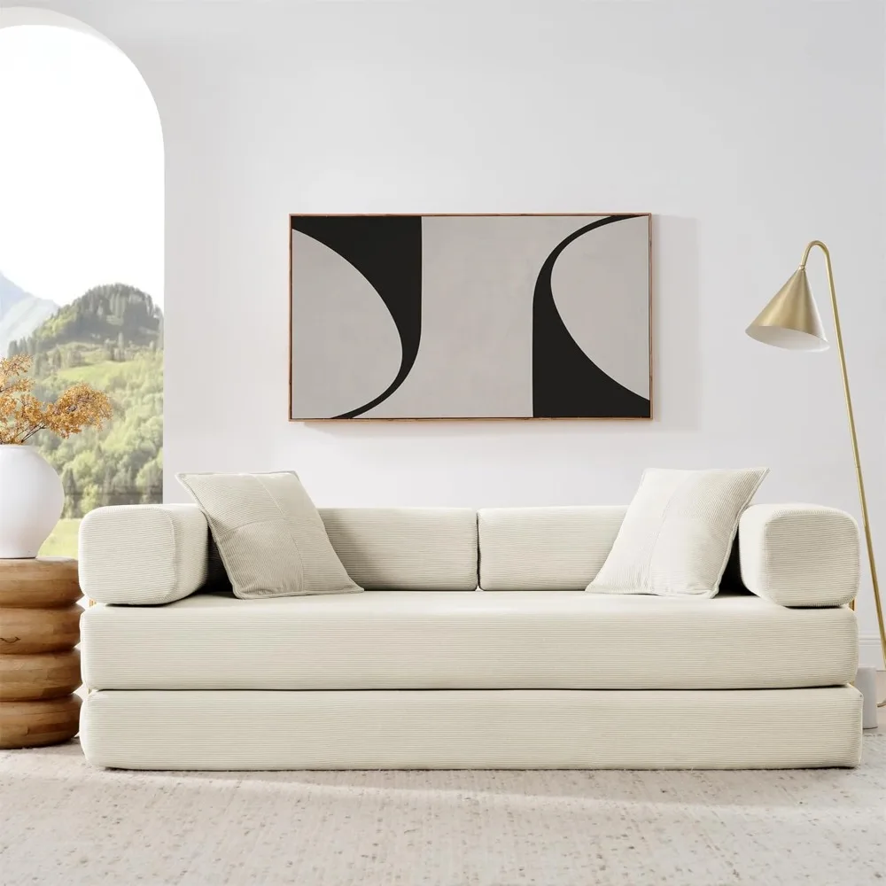 

4-in-1 Folding Convertible Sofa Bed, 78 Inch Boneless Couch with Fixed-Shape Frame, Corduroy Loveseat Sleeper with, Customized