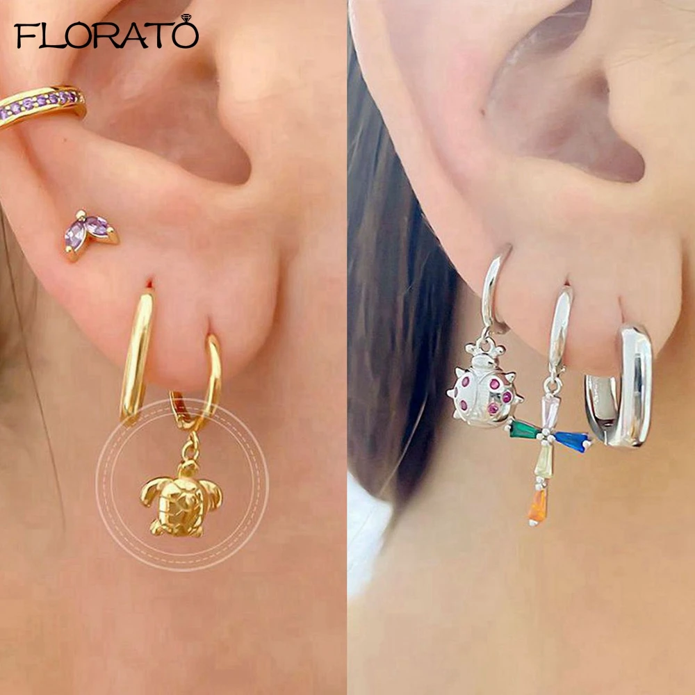 925 스털링 실버 바늘 절묘한 곤충 펜던트 귀걸이 여성을위한 2025 새로운 작은 후프 귀걸이 패션 쥬얼리 도매