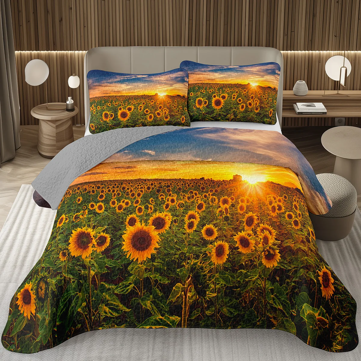 

Sunflower Bedspread Twin Queen Pastoral Yellow Flowers Coverlet Garden Floral Botanical Quilted Bedding Set for Boys Girls Room