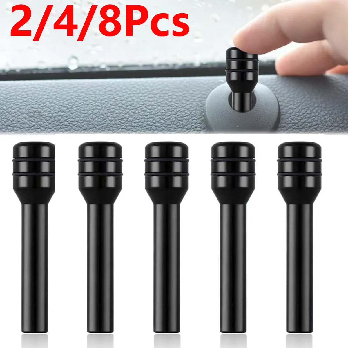 2/4/8Pcs Aluminum Black Car Interior Door Lock Stick Knob Pull Pins Rods Knobs Accessories Cover Accessories Decoration Cap Bolt