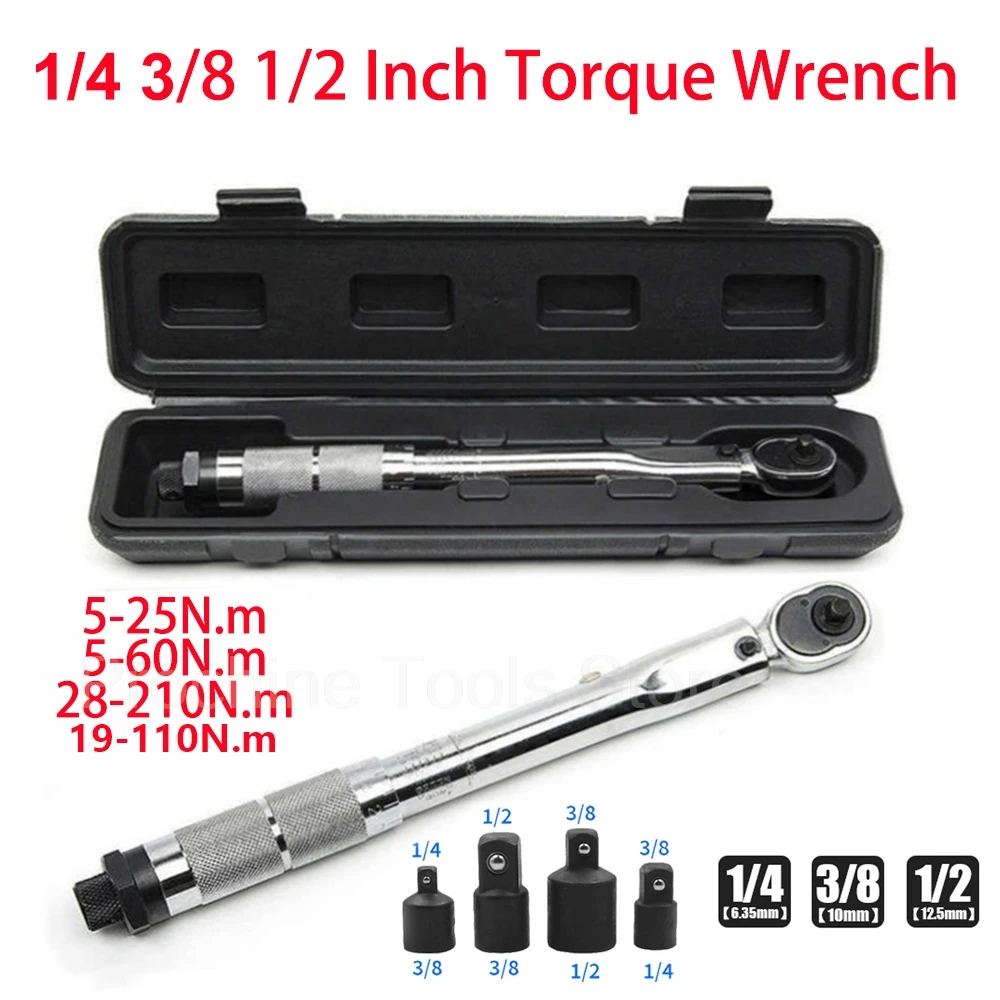 5-210N.m 1/4 3/8 1/2 Inch Torque Wrench Square Drive Precise Preset Torques Spanner Ratchet Key Adjustable Torques Key Hand Tool