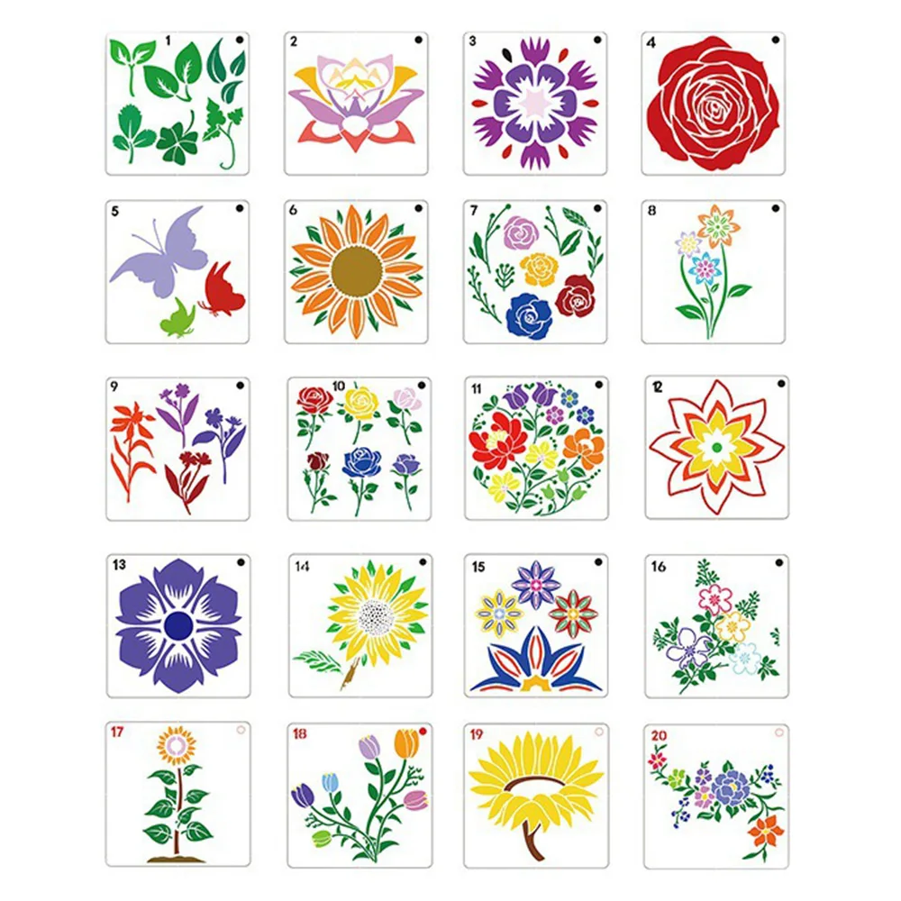 20PCS Sunflower Plant Flower Spray Painting Template DIY Hollow Formwork Hand Account Drawing Ruler Home Decor Crafts