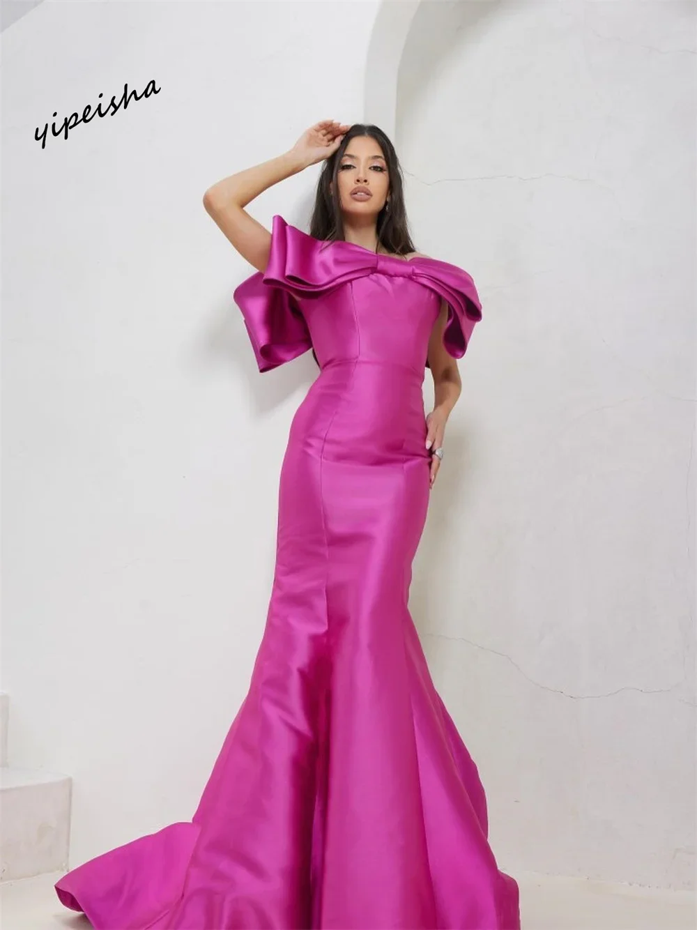 Yipeisha vestido de graduación de alta calidad, hombros descubiertos, sirena, hasta el suelo, vestidos de noche, lazos personalizados, moda exquisita y Sexy