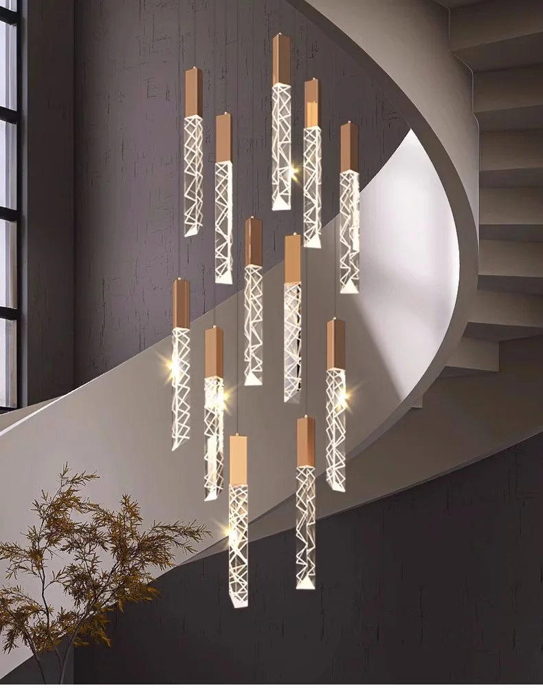 ouro acrilico led candelabro luz suspensa design de aluminio decoracao de casa de luxo duplex villa sala 01