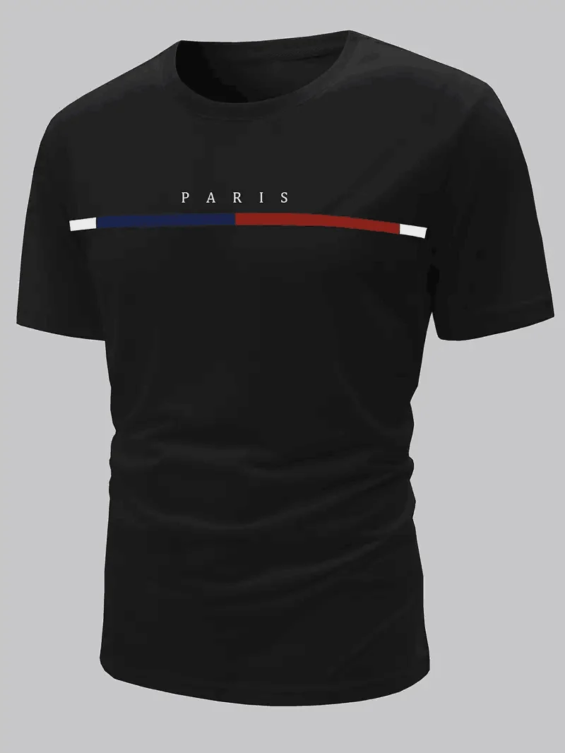 Paris Theme Pattern Print Men's ComfortableT-shirt,Pattern T-shirt Men's Summer Wear,Men's Clothing