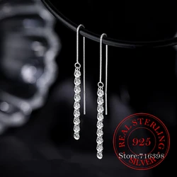 100% Real 925 Sterling Silver Tassel Long Drop Earring for Women Luxury Piercing Jewelry Women's Earrings Wedding Party pendient