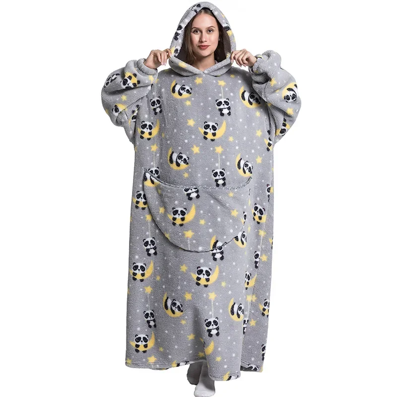 Blanket Sweatshirt Loose Long Warm Pullover Lazy Sweater Hoodie Wearable Blanket Extended Homewear