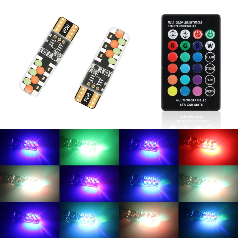 

1Set T10 W5W LED Bulbs 194 Canbus Car Reading Interior Light 12V Daytime Running Light 12SMD COB RGB Color With Remote Control