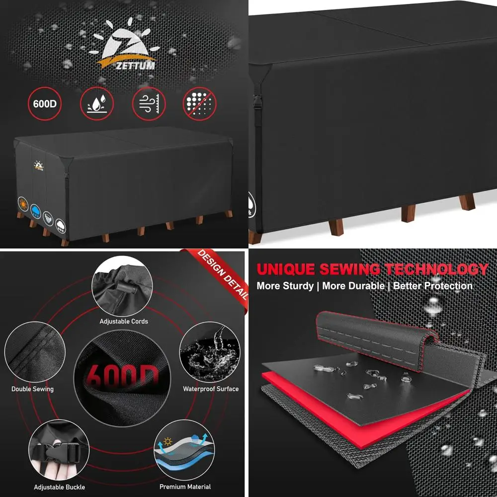 

Waterproof Rectangle Patio Furniture Cover - 600D Heavy Duty Outdoor Cover for Large Dining Table & Chairs Set, 136x74x28