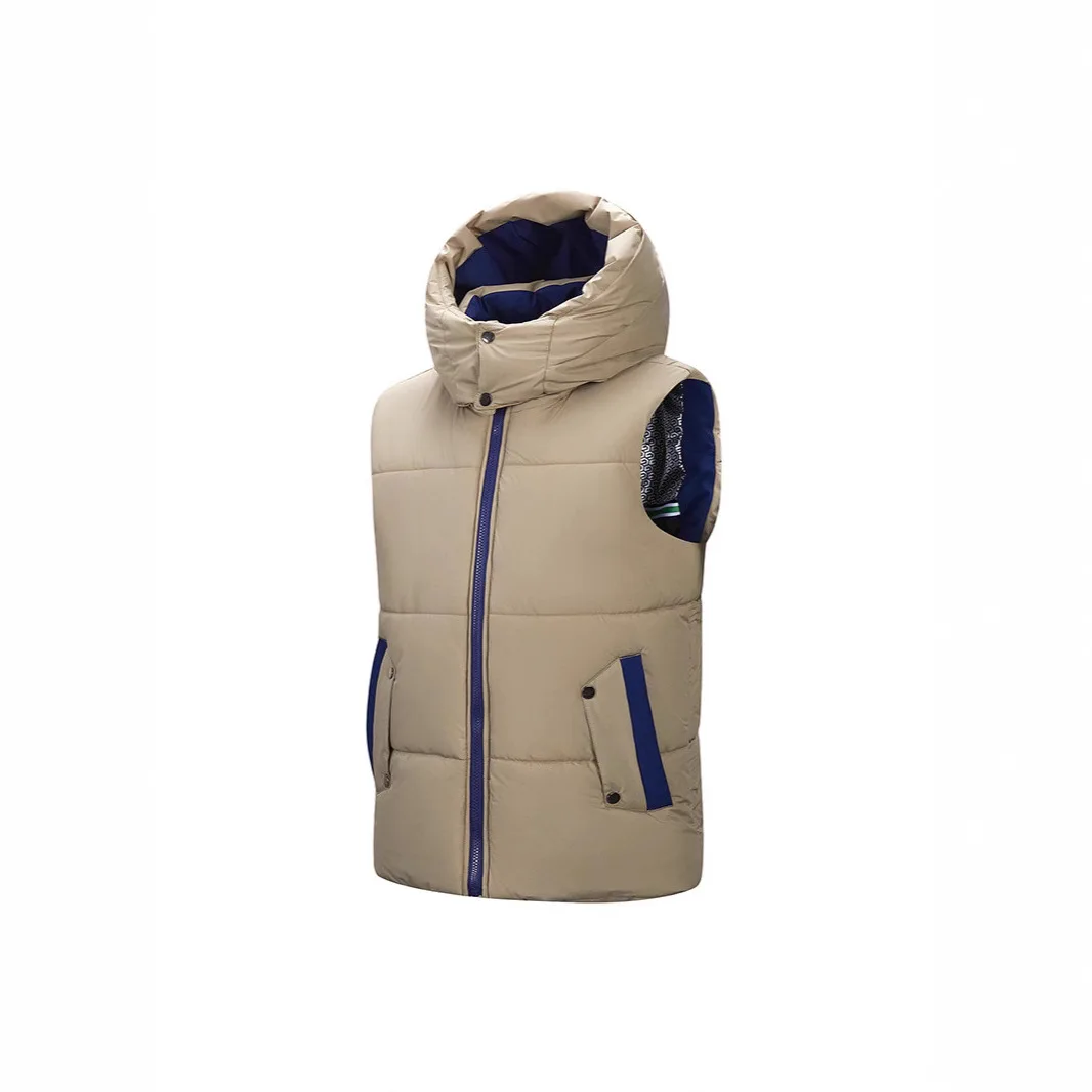 

Autumn Winter Men Down Waistcoat Fashion Contrast Color Stand Collar Male Vest Thicken Sleeveless Zipper Outdoor Casual Man Coat