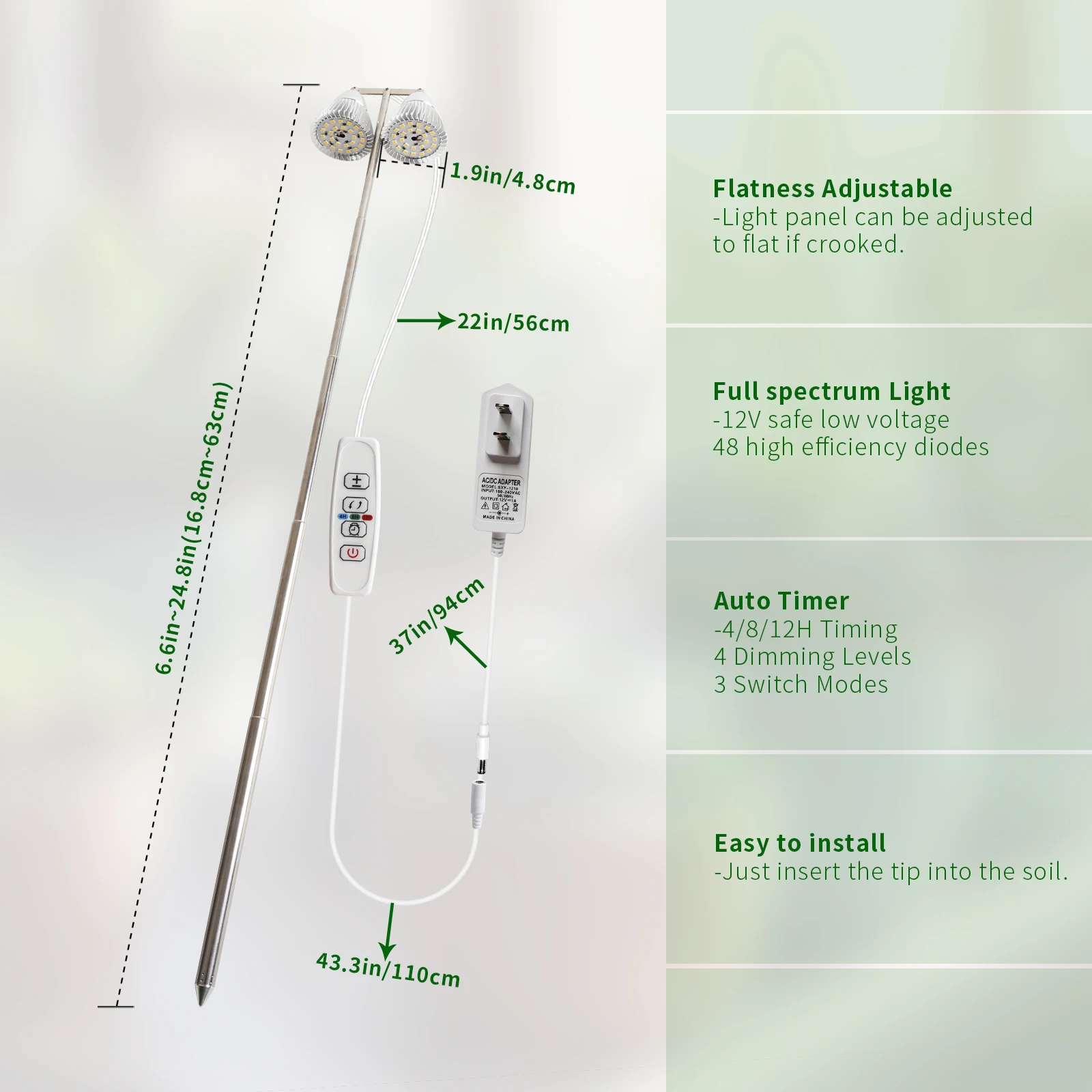 2025 Neuer 2-Kopf-Dimmtopf, LED-Wachstumslicht, 3 Schaltermodi, Phytolamp, 4H, 8H, 12H, Timing-Pflanzenlampe mit geradem Stab
