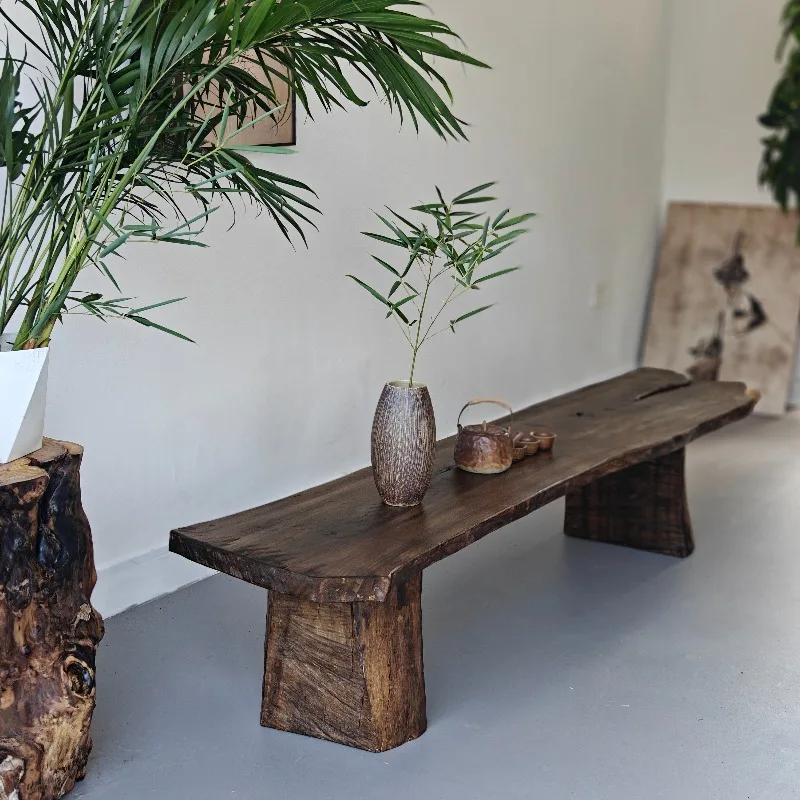 

Sandy Wind Solid Wood Bench Natural Edge Medieval Designer Creative Famous Studio Clothing Store Bedside Shoe Changing Stool