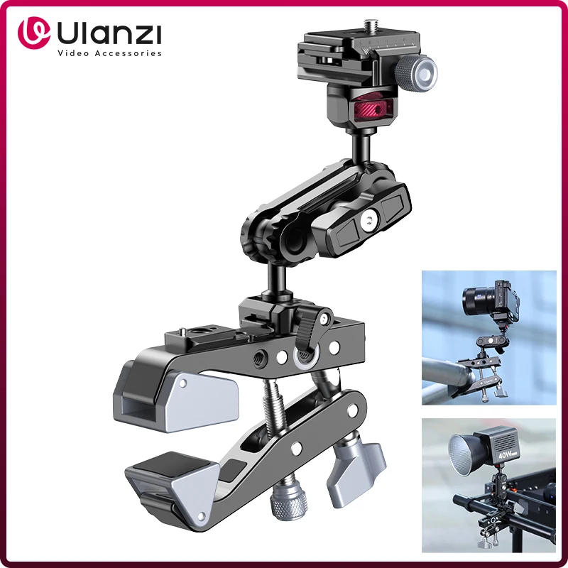 Ulanzi CU03 Super Clamp w Arca-Swiss Quick Release Plate NATO Rail 360° Magic Arm Dual-Use Clamp 1/4'' 3/8'' for DSLR LED Light