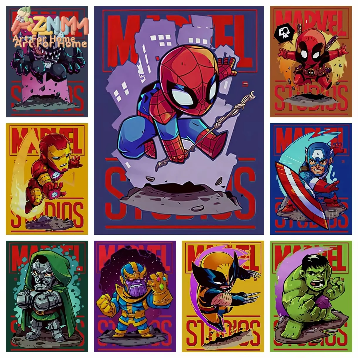 AZNM  Movie Marvel Superhero Painting Spider-Man Iron Man Home Decor Gift
