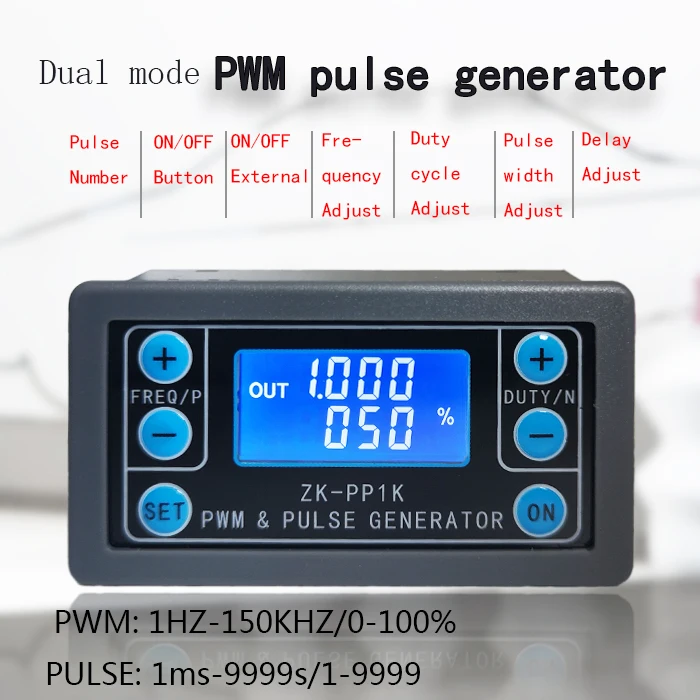 ZK-PP1K Dual Mode Signal Generator LCD PWM 1-Channel 1Hz-150KHz PWM Pulse Frequency Duty Cycle Adjustable Square Wave Generator