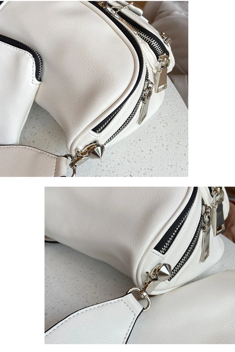 Women Crozzling Bag Fashion Saddle One Shoulder Handle Trend Casual Hasp Zipper PU Material Polyester Inside Lock Ornament Bag