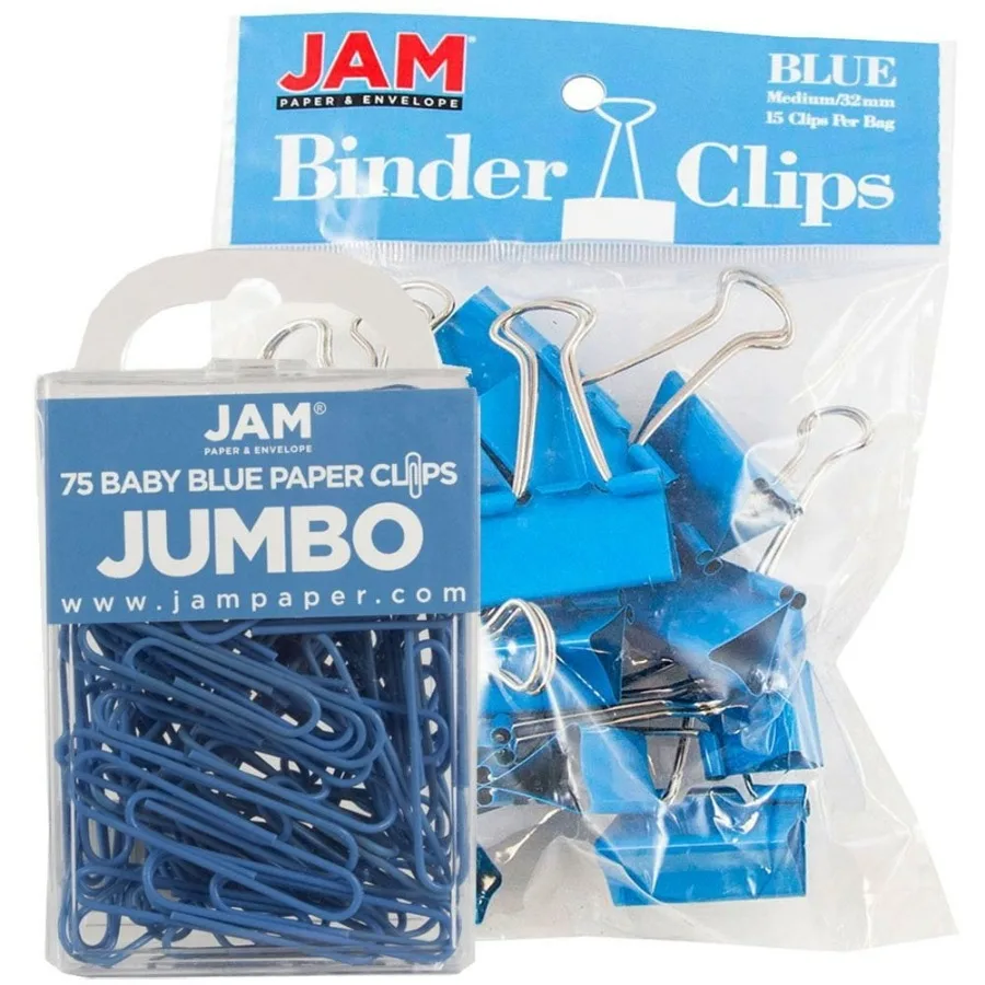 Set Perlengkapan Meja Kantor Warna Biru dengan 1 Klip Kertas Jumbo dan 1 Klip Binder Sedang Ideal untuk Mengatur Dokumen dan File di Rumah