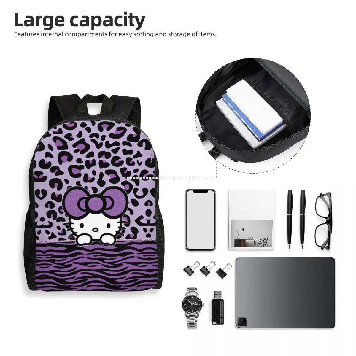 Hello Kitty Purple Backpack Boy Girl Breathable Backpacks Polyester Kawaii High School Bags Travel High Quality Rucksack image 5