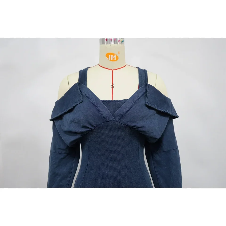 ファッション女性ニットリブ編み長袖モトバイカージャンプスーツストラップ秋ウォッシュドストリートウェアスリムワンピーススーツロンパース