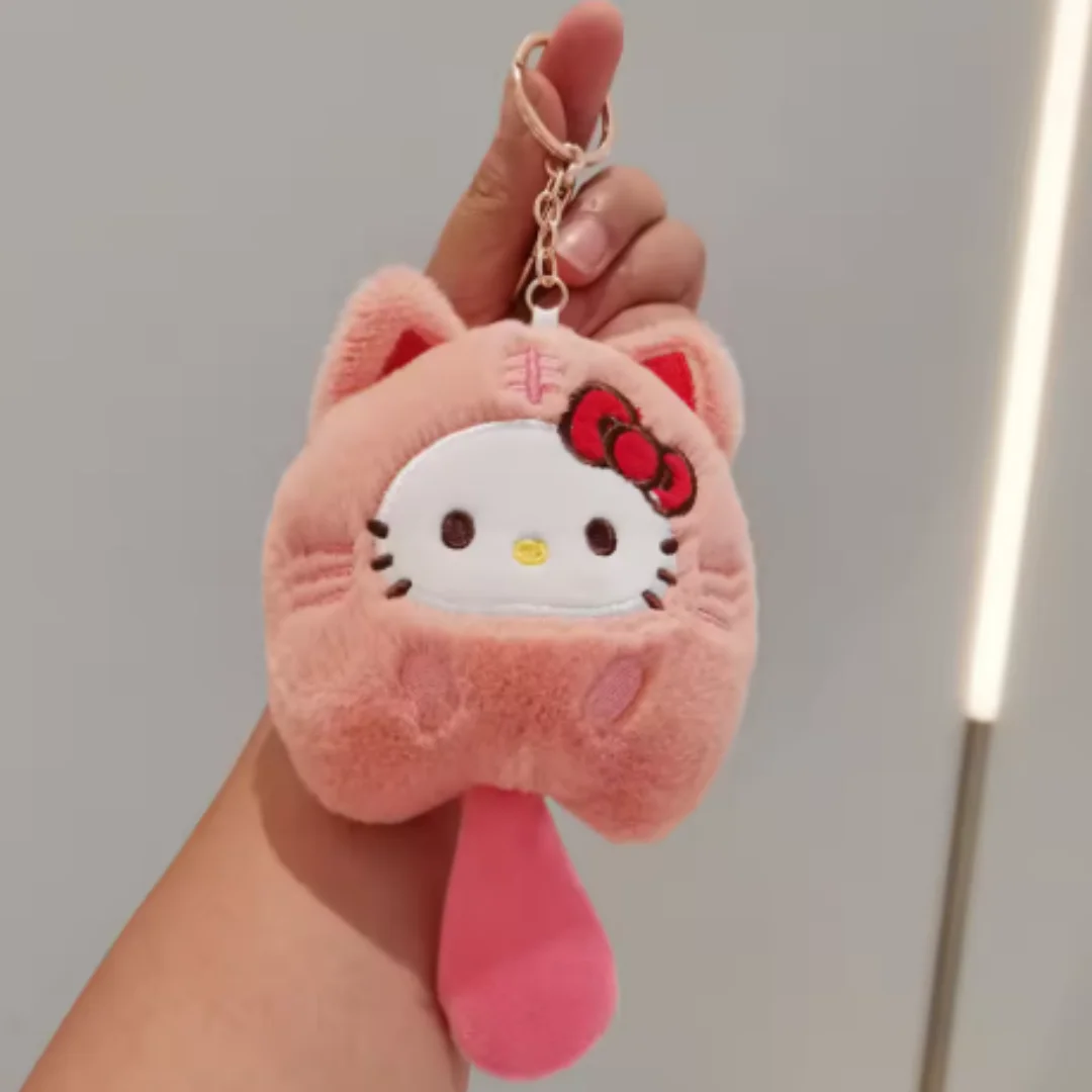 Plush Keychain Hello Kitty MyMelody Kuromi Cinnamoroll Cartoon Animal Stuffed School Bag Pendant Backpack Decoration Doll