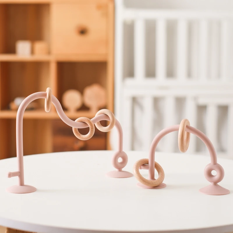 Baby Spielzeug Silikon Lernspielzeug Säugling Montessori Spielzeug Zahnen Track Labyrinth Holz Achterbahn Perle Baby Zubehör Beißring – Detail 12