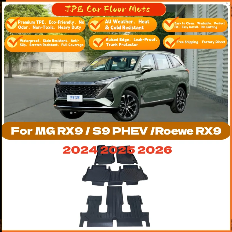 Für MG RX9 Zubehör S9 PHEV Roewe RX9 2024 2025 2026 Auto TPE Fußmatten Leicht zu Reinigen Aufbewahrungspad Wasserdichte Fußmatte LHD Teppich