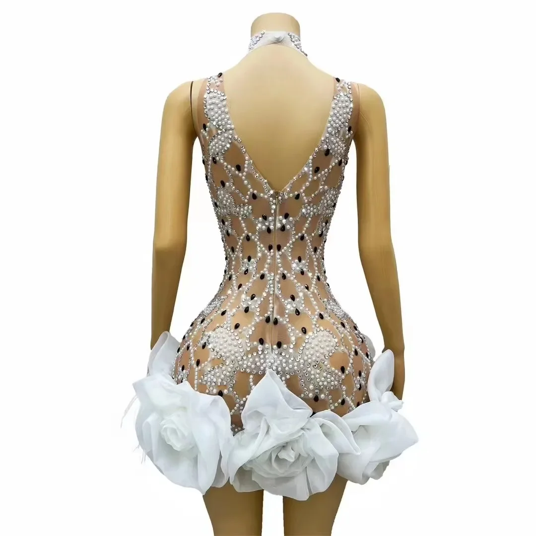 Strój imprezowy dżetów perły koronkowa sukienka z piórami kobiety urodziny suknia wieczorowa etap wykonaj kostium do sesji zdjęciowej