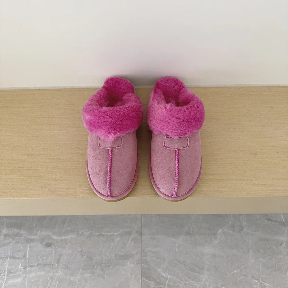 Winterliche Indoor-Beidou-Hausschuhe aus Schaffell und Fell für Frauen und Kinder. Weiche Hausschuhe mit flachem Absatz für den Außenbereich. – Detail 22