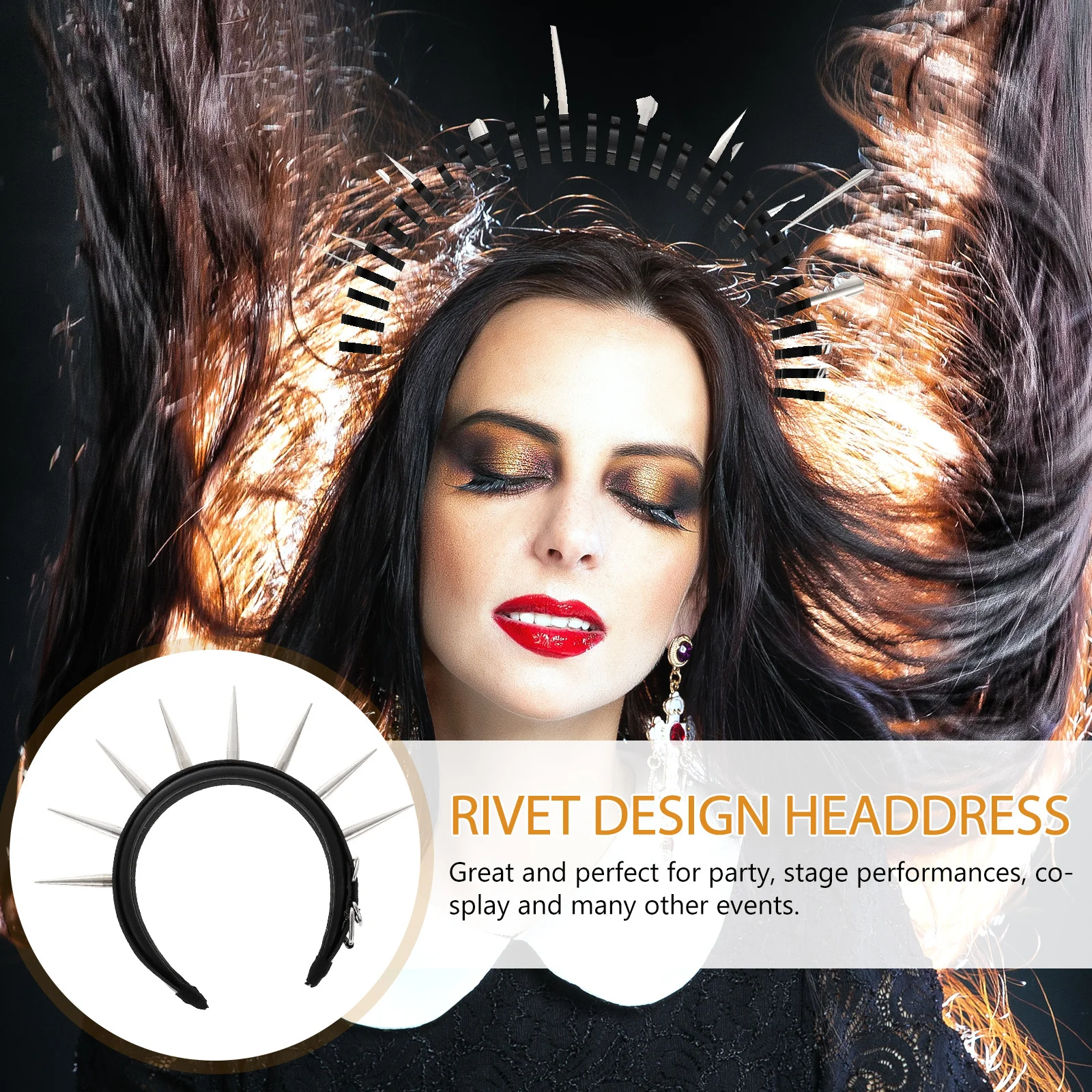 

Rivet Design Headband Metal Hair Band for Party Festival Costume Cosplay Stage Performance Decorative Headdress Accessory