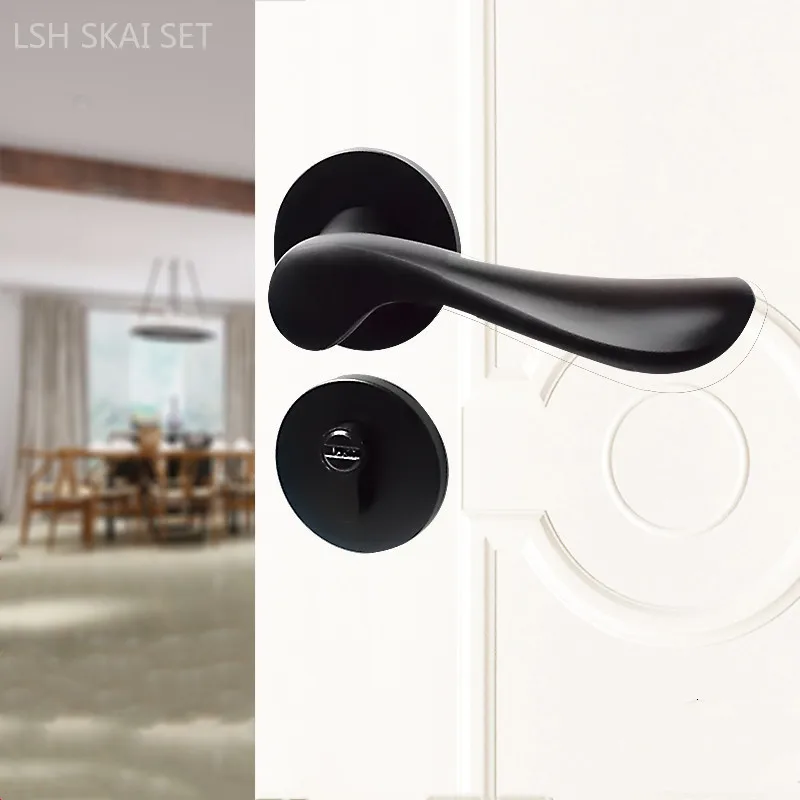 Black Aluminum Bedroom Door Lock Home Mute Door Handle Lock Body Set Indoor Security Door Locks High Quality Hardware