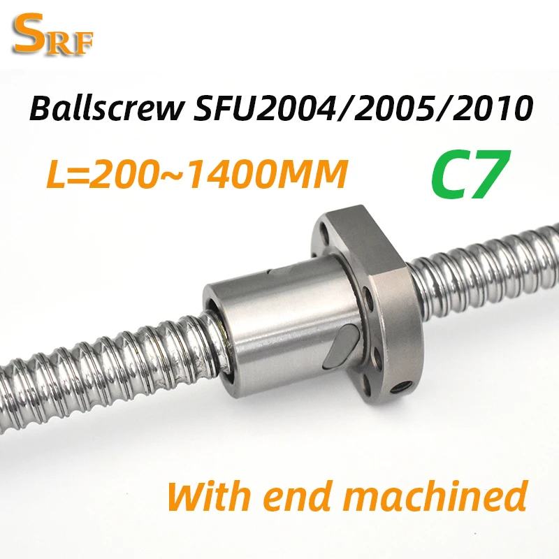 Rolled Ball Screw C7 SFU2004 2005 2010 300~1400mm Single Ballnut with End Mahcined BK/BF15 Ballnut Housing for CNC Parts