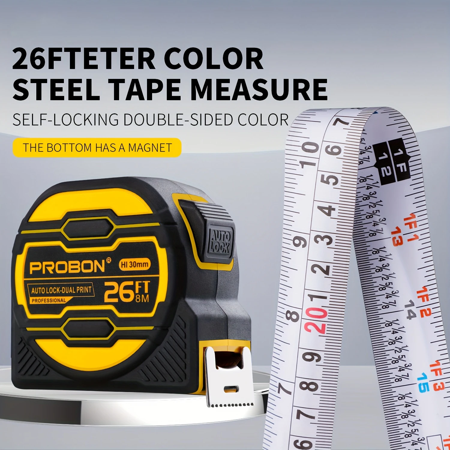 26-Foot Steel Retractable Tape Measure with Easy Read Fractions,Manual-Locking Blade,Bottom with Magnet