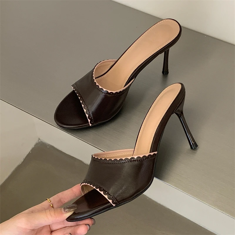 

Eilyken Fashion Splicing Women Slippers Summer Open Toe Slides Shoes Sexy Thin High Heels Party Prom Ladies Sandals