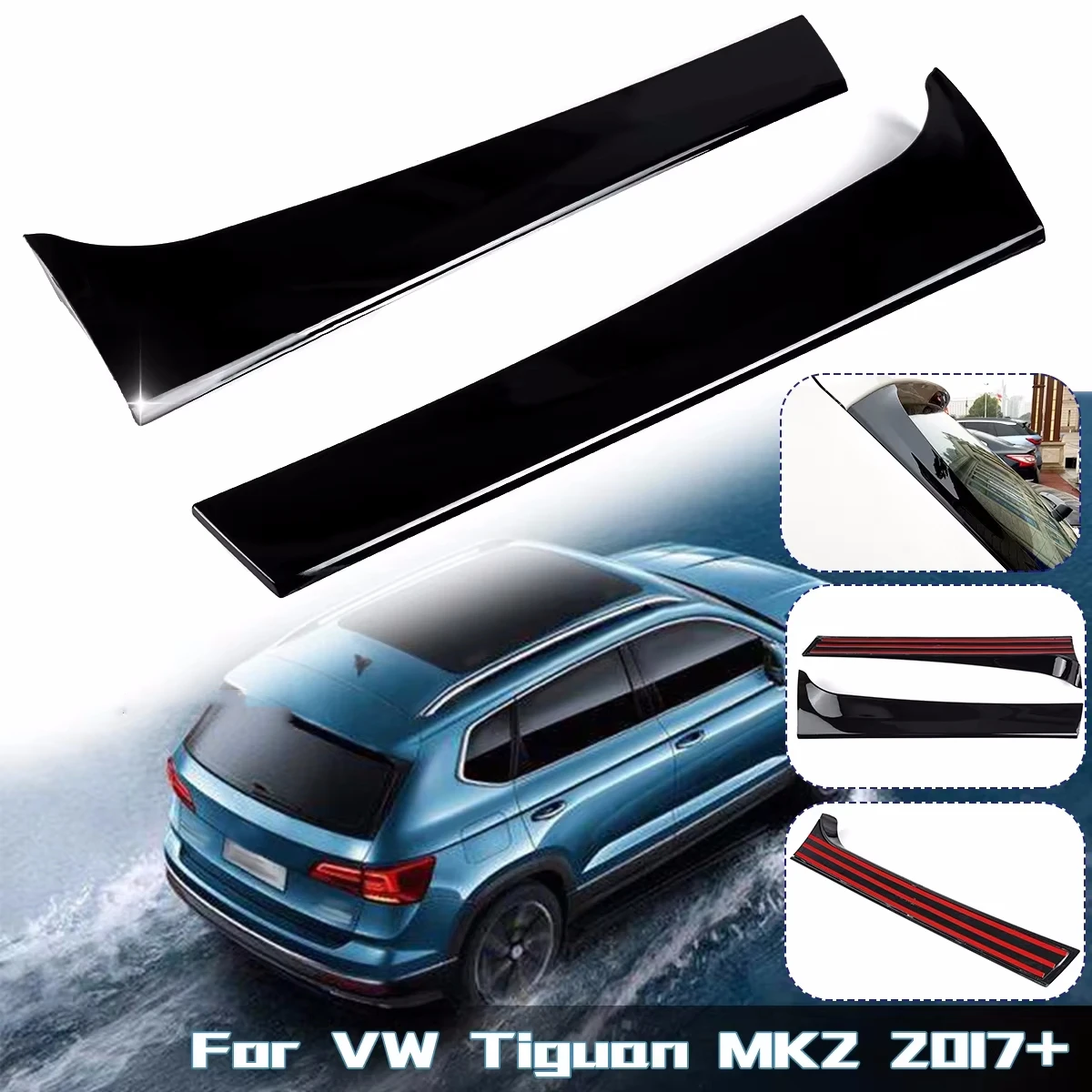 Für VW Tiguan MK2 2017 2018 2019 2020 + Heckscheibe Seitenspoiler glänzend schwarz Auto Heckscheibe Canard Splitter Heckflügel