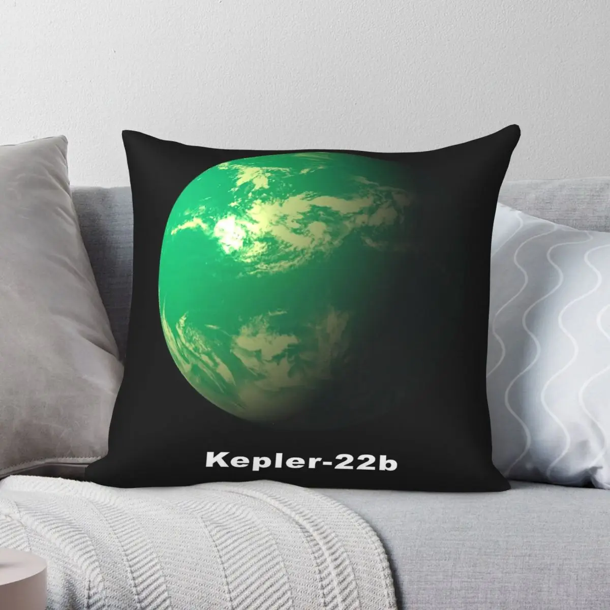Space Kepler-22b Quadratischer Kissenbezug aus Polyester, Leinen, Samt, kreativer, dekorativer Kissenbezug mit Reißverschluss, Heimkissenbezug